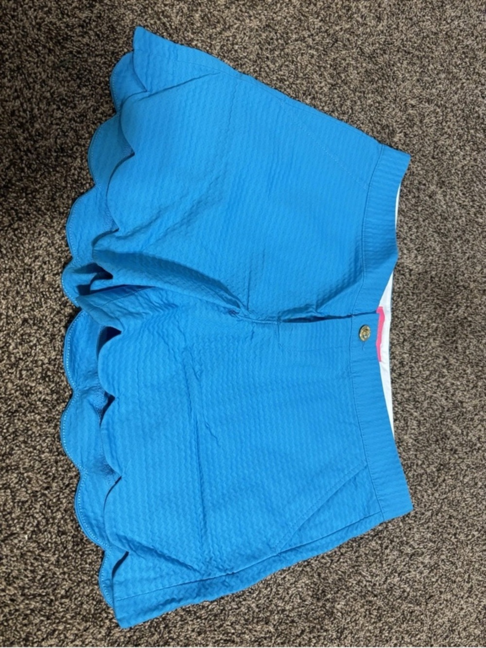 Lilly Pulitzer Turquoise Textured Shorts with Pink Logo Tag